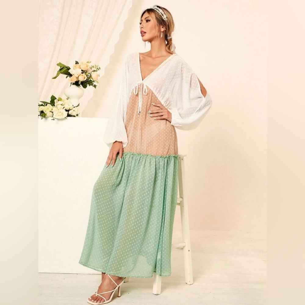 NWT Detailed Color Block Maxi Dress or Cover Up - Picture 6 of 10